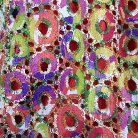 Chico's Shacket Rainbow Eyelet Lace Mandarin Collar Button Down Jacket Sz 0 - Picture 3 of 12